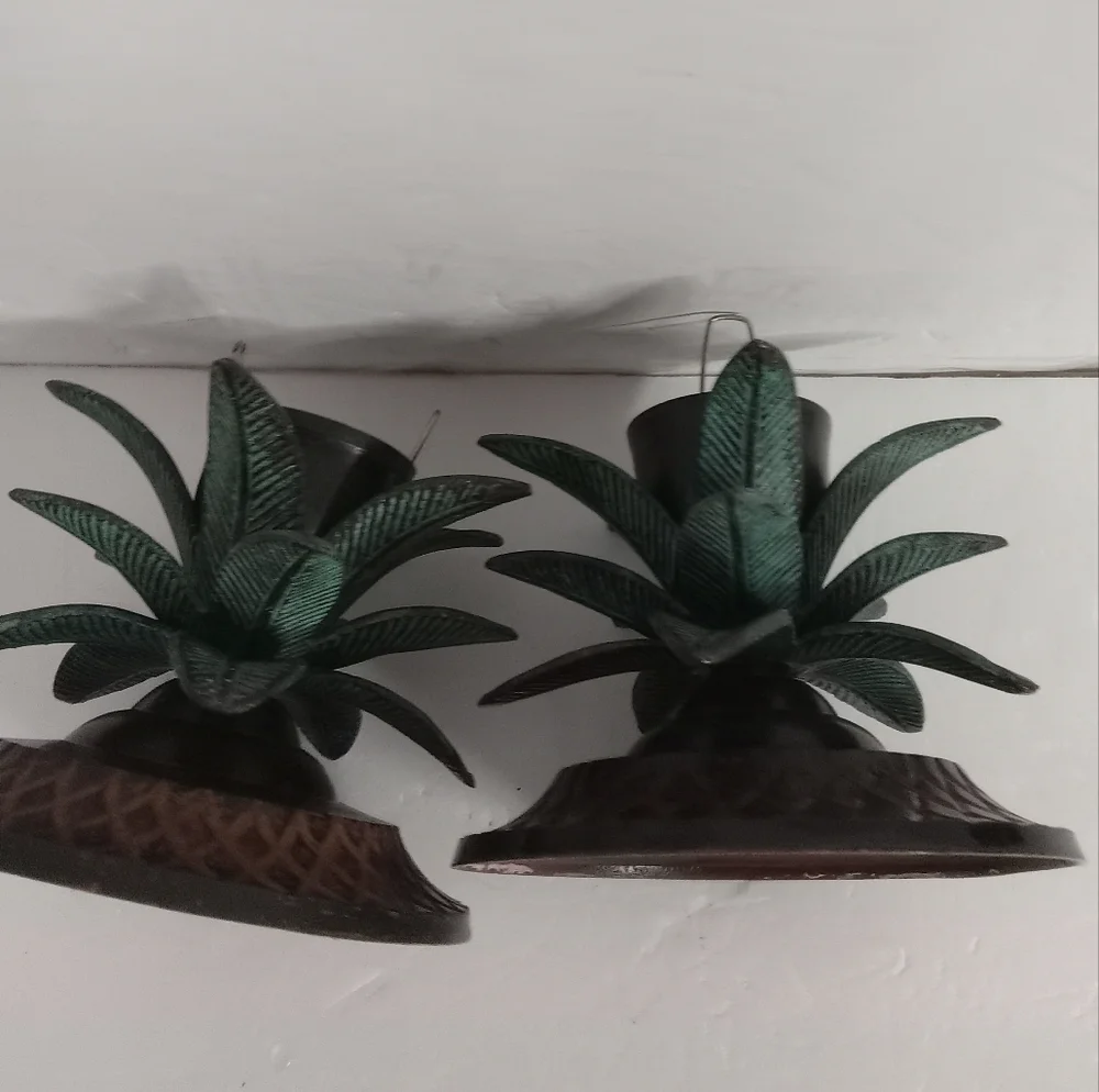 2 Pair Vintage/Antique Brass/Copper PALM TREE Candle Holder